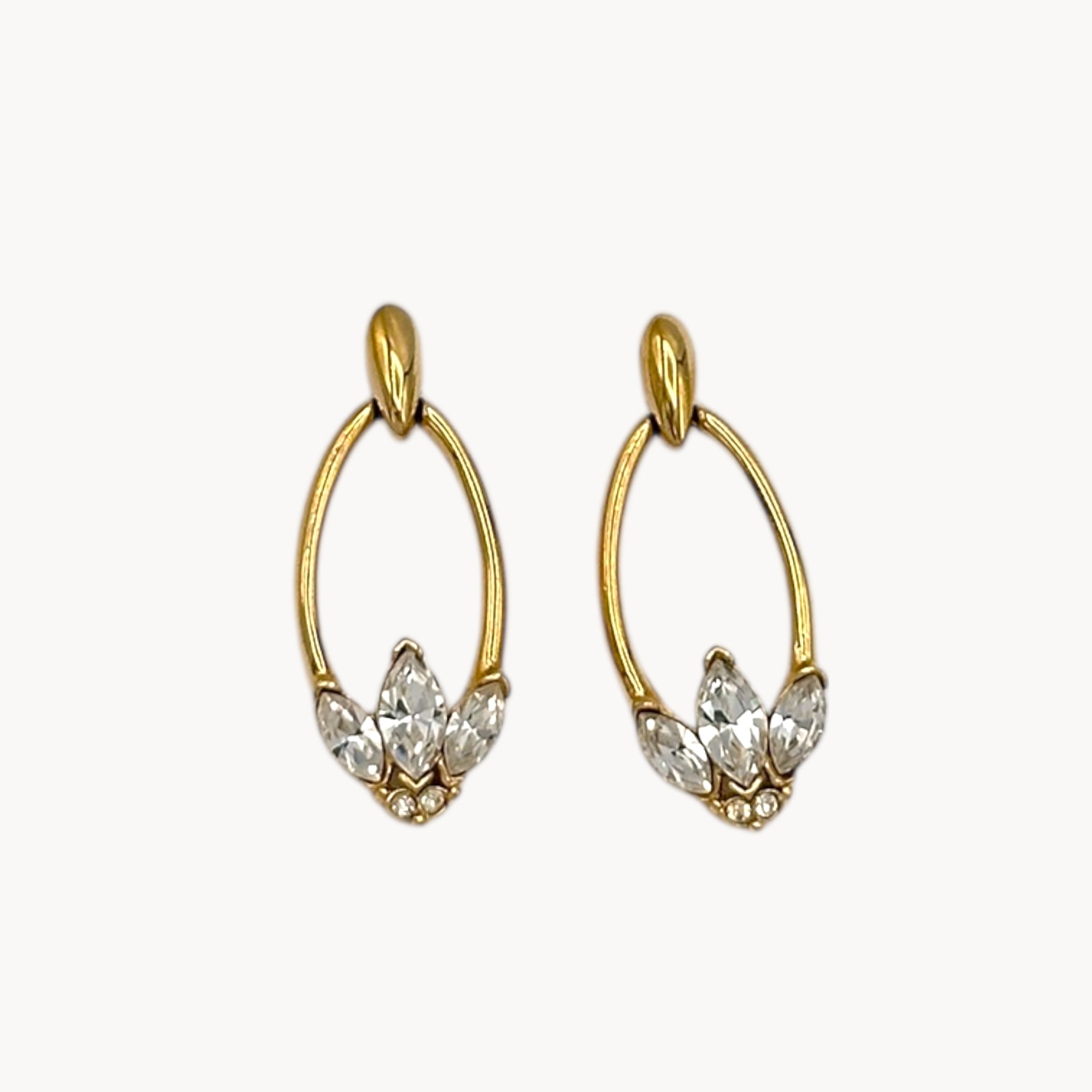 Vintage Trifari Gold Rhinestone Dangle Pierced Earrings Trifari