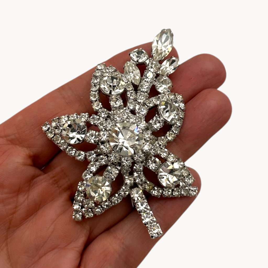 Vintage Mid-Century Rhinestone Floral Brooch