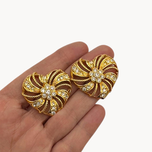 Vintage Avon Trellis Heart Rhinestone Pierced Earrings Kenneth Jay Lane