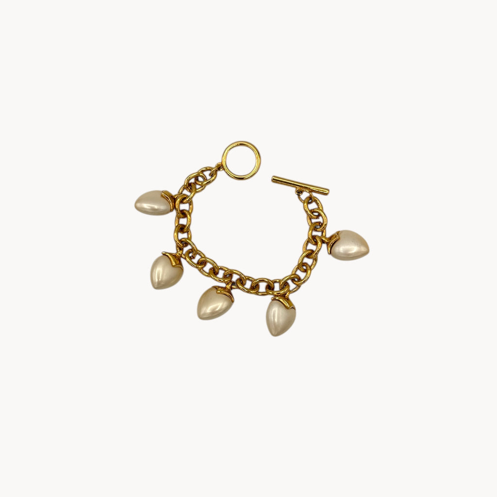 Joan Rivers Gold-Plated Cable Bracelet with Pearl Heart Charms Joan Rivers