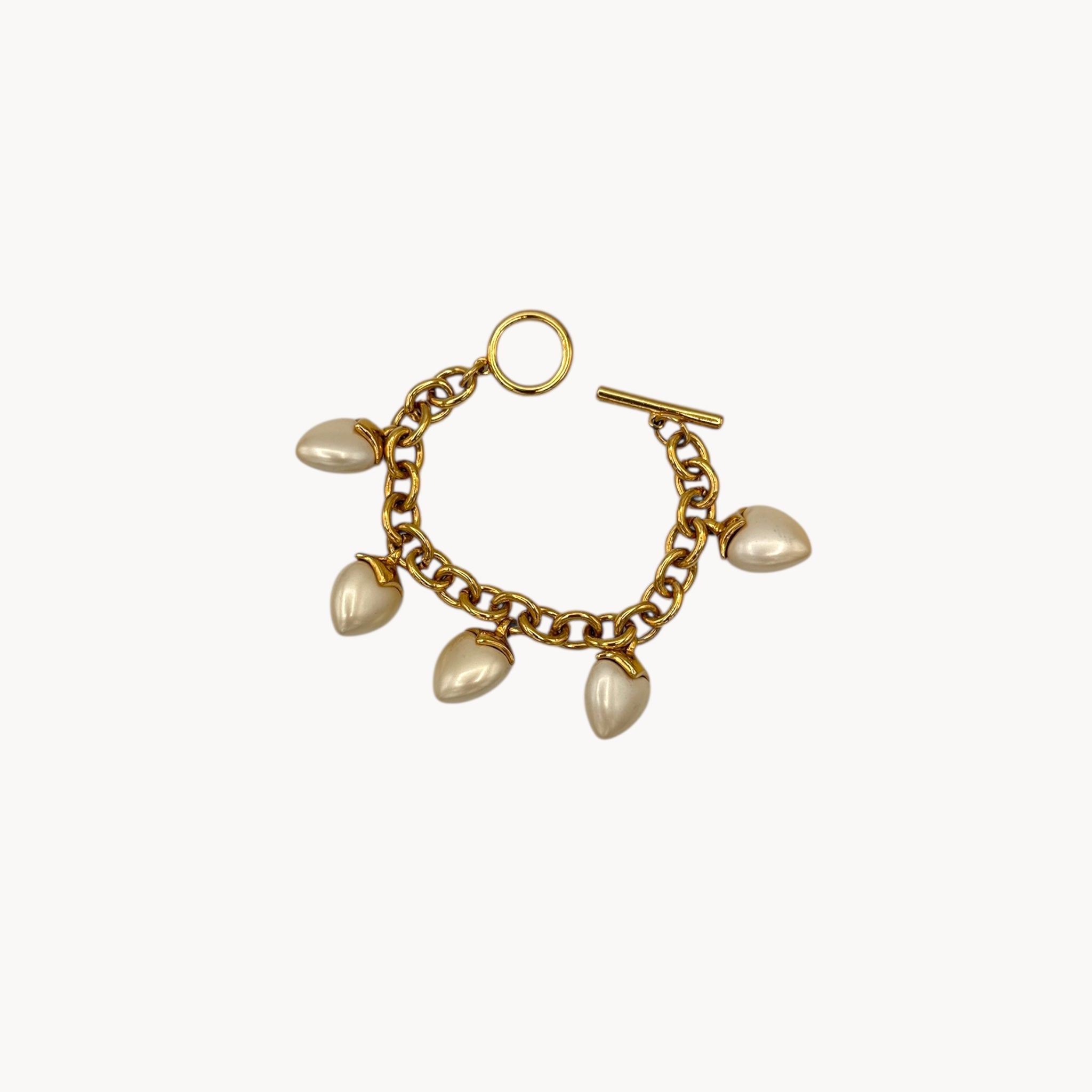 Joan Rivers Gold-Plated Cable Bracelet with Pearl Heart Charms Joan Rivers