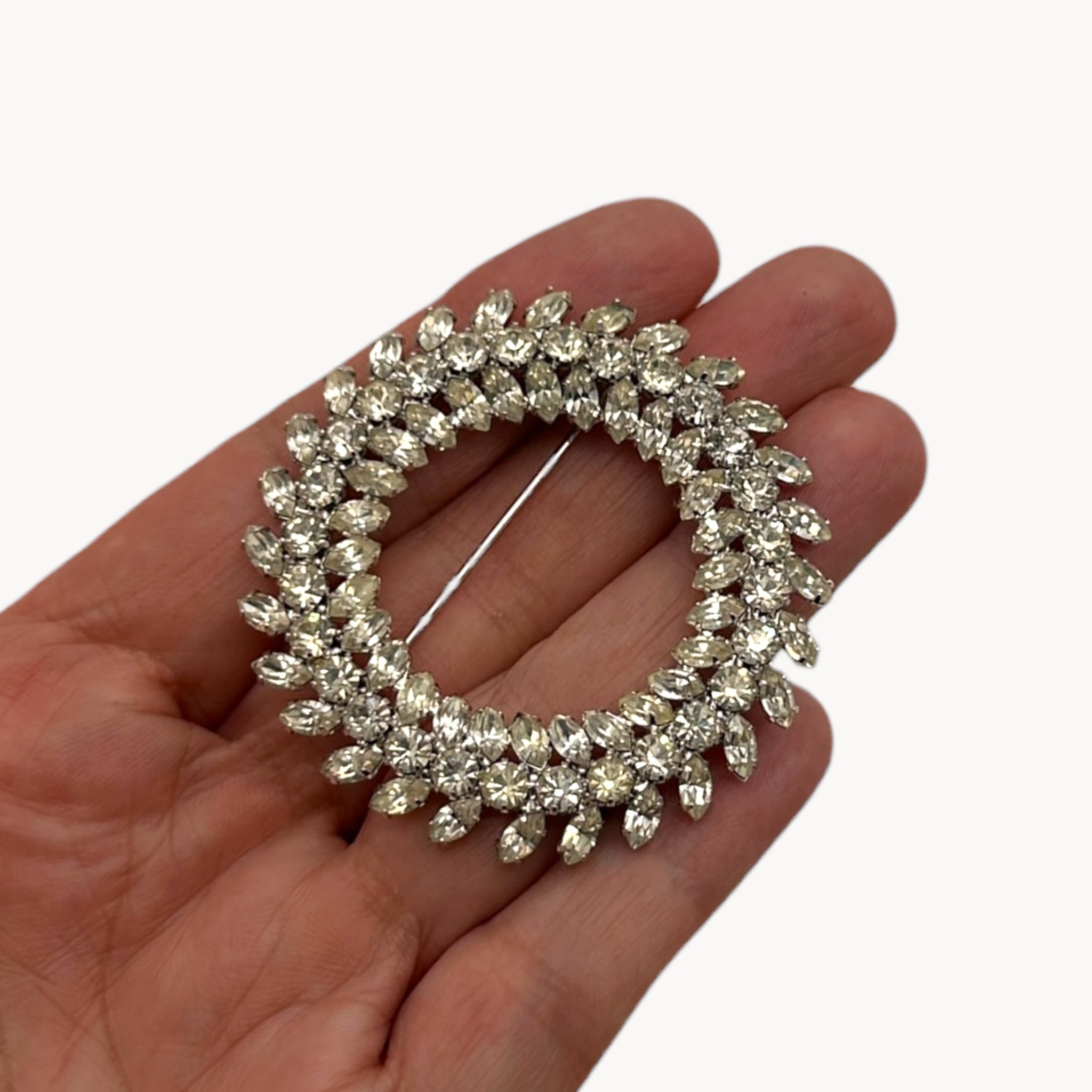 Mid-Century Rhodium Plated Rhinestone Brooch