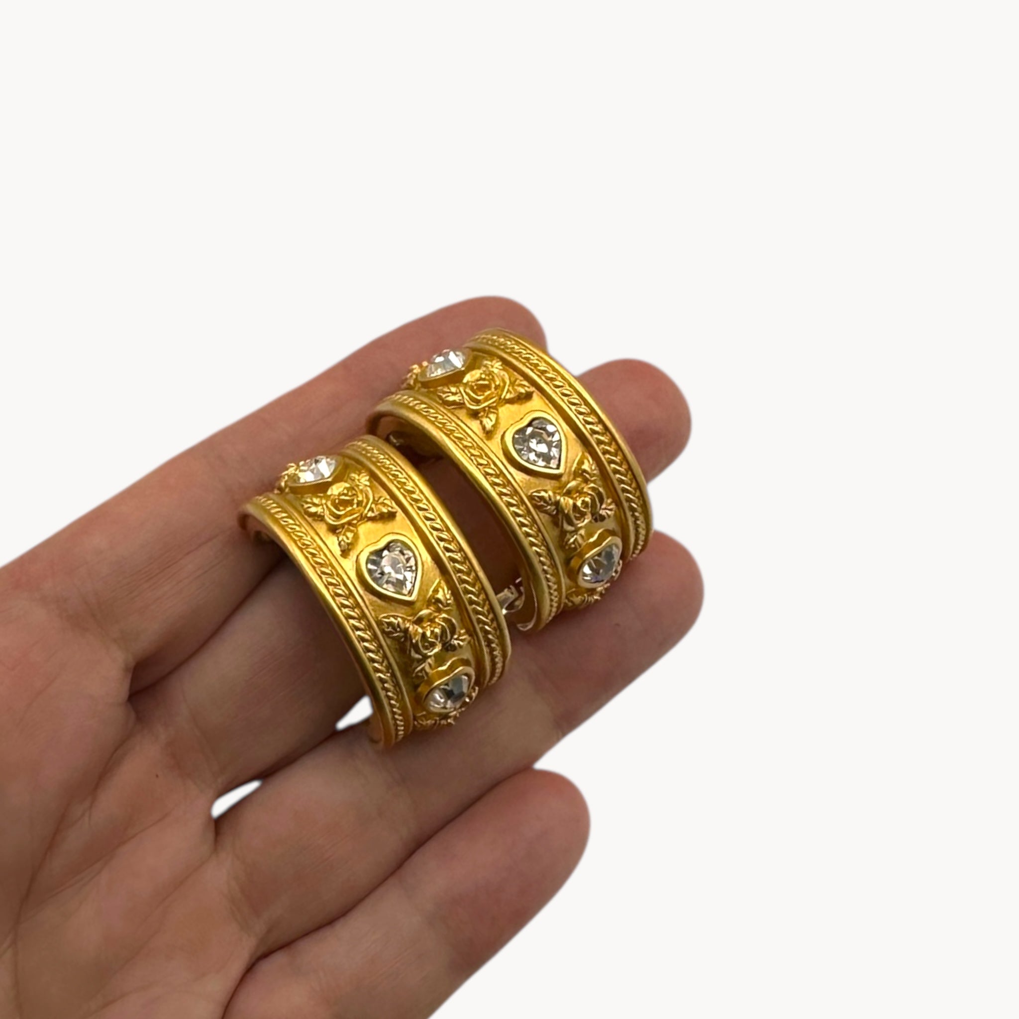 Vintage Elizabeth Taylor Love Blooms Gold Hoop Clip-On Earrings Elizabeth Taylor