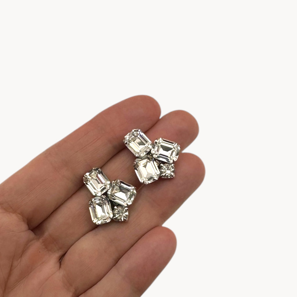 Vintage Weiss Clear Rhinestone Cluster Clip-On Earrings Weiss