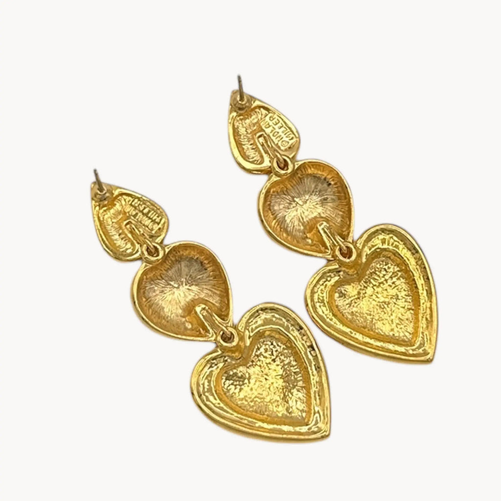 Vintage Nolan Miller Three of Heart Pave Crystal Convertible Dangle Earrings