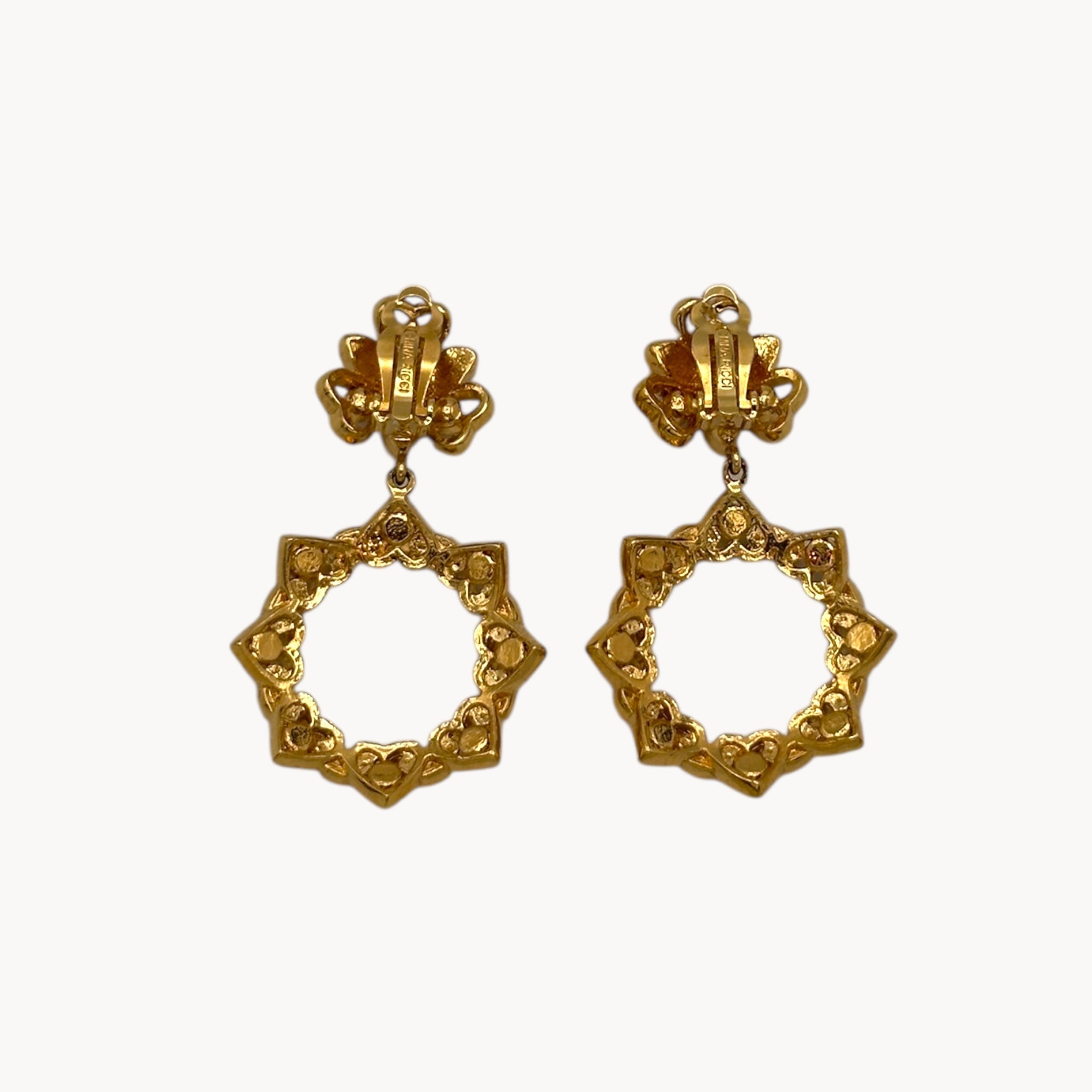 Gold Nina Ricci 1990s Heart Dangle Clip-on Earrings Nina Ricci