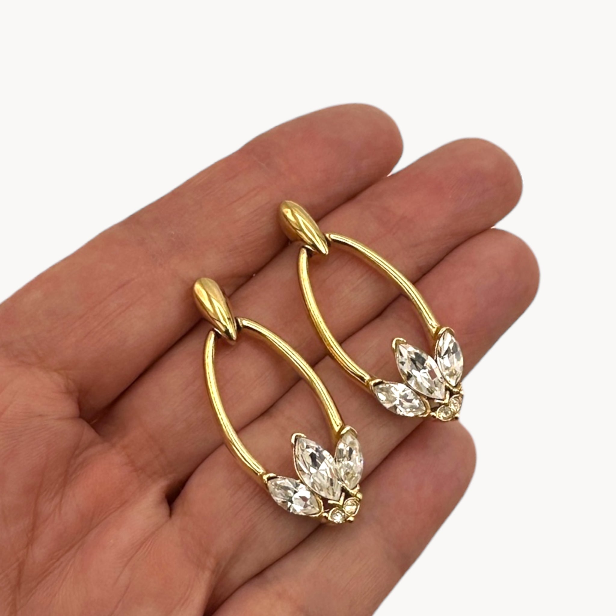 Vintage Trifari Gold Rhinestone Dangle Pierced Earrings Trifari
