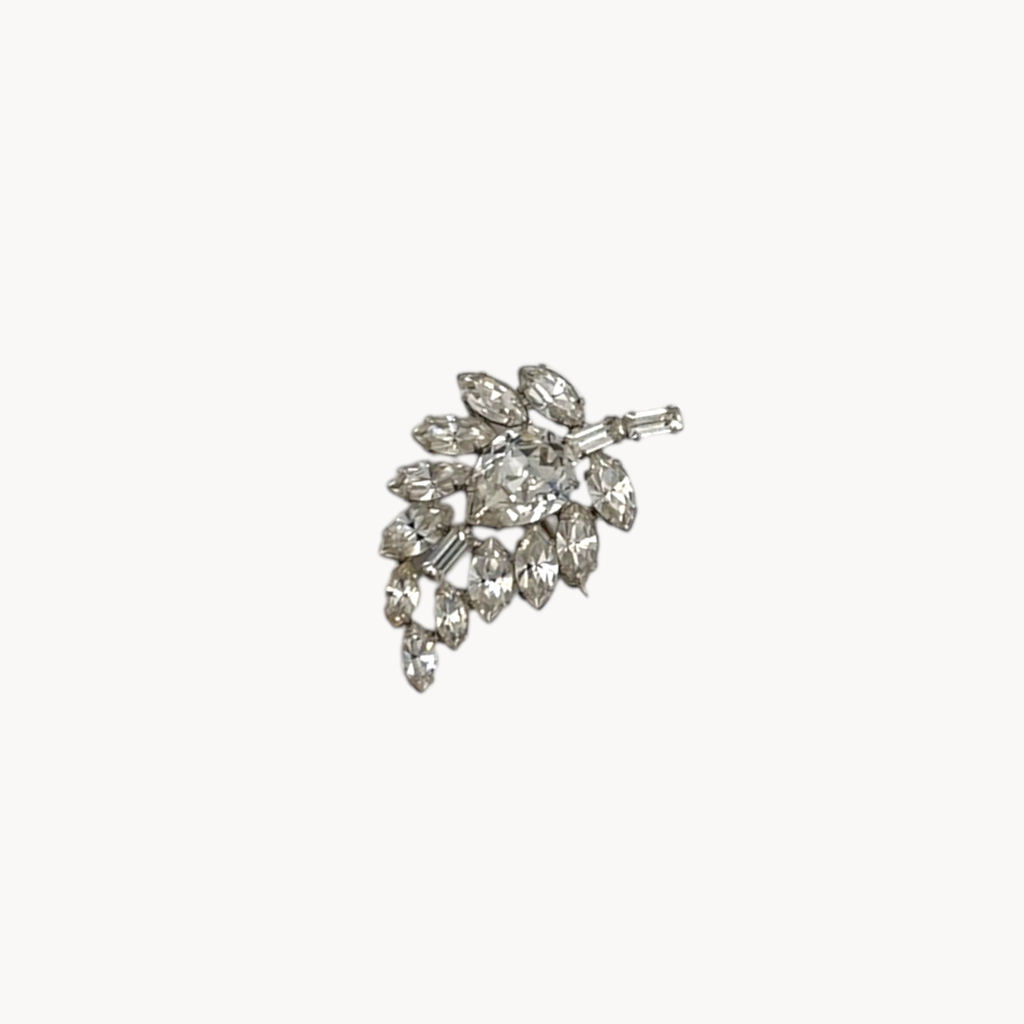 Mid-Century Rhinestone Leaf Floral Brooch