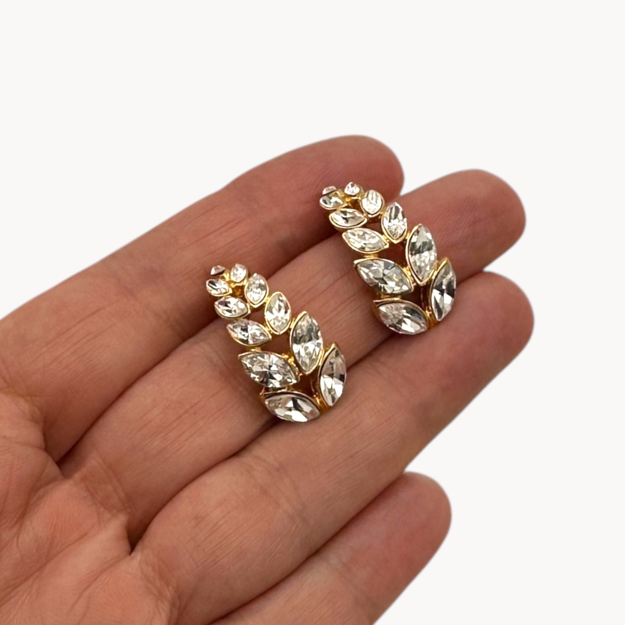 Vintage Monet Graduated Marquise Rhinestone Floral Pierced Earrings Monet