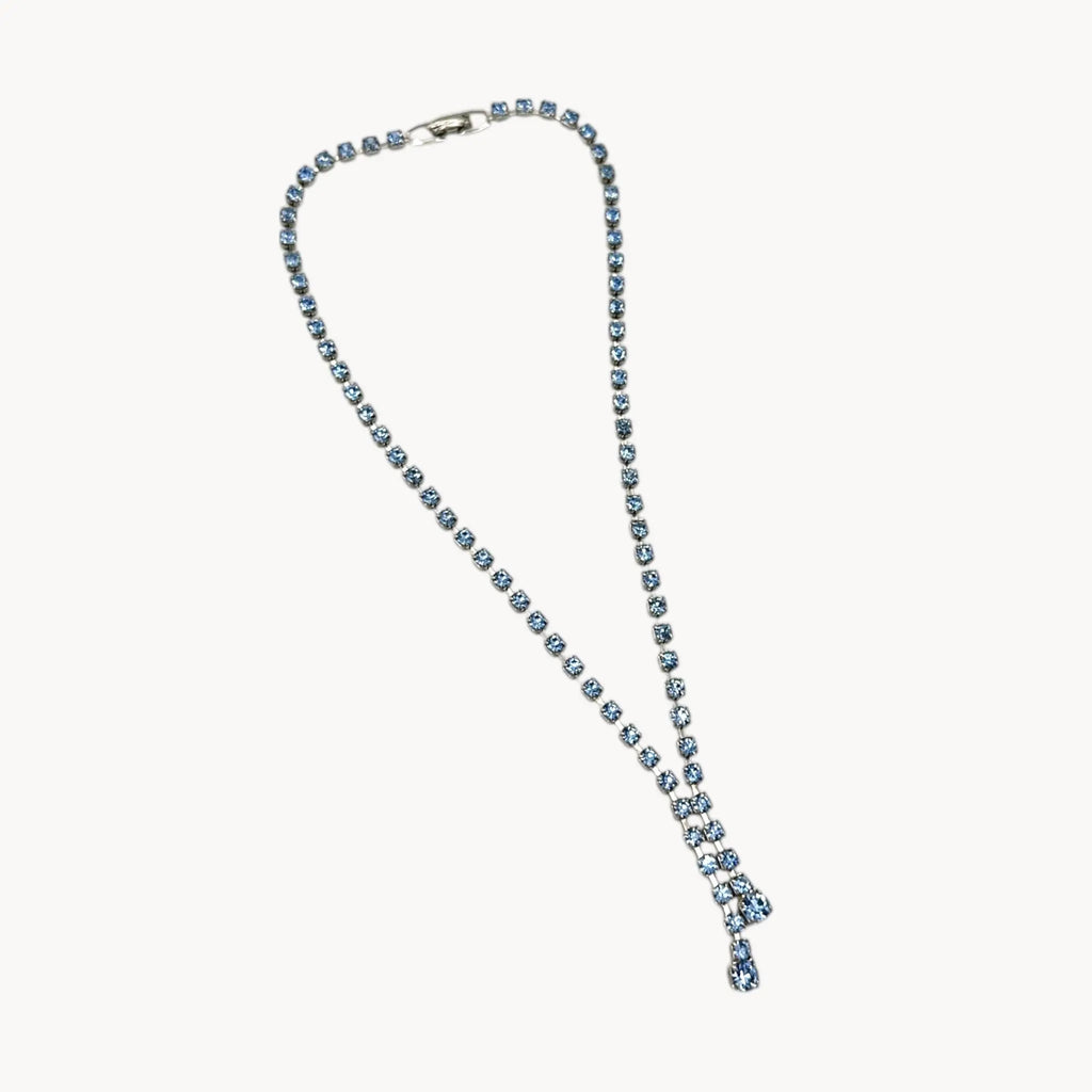 Vintage 1950s Light Blue Rhinestone Choker Necklace