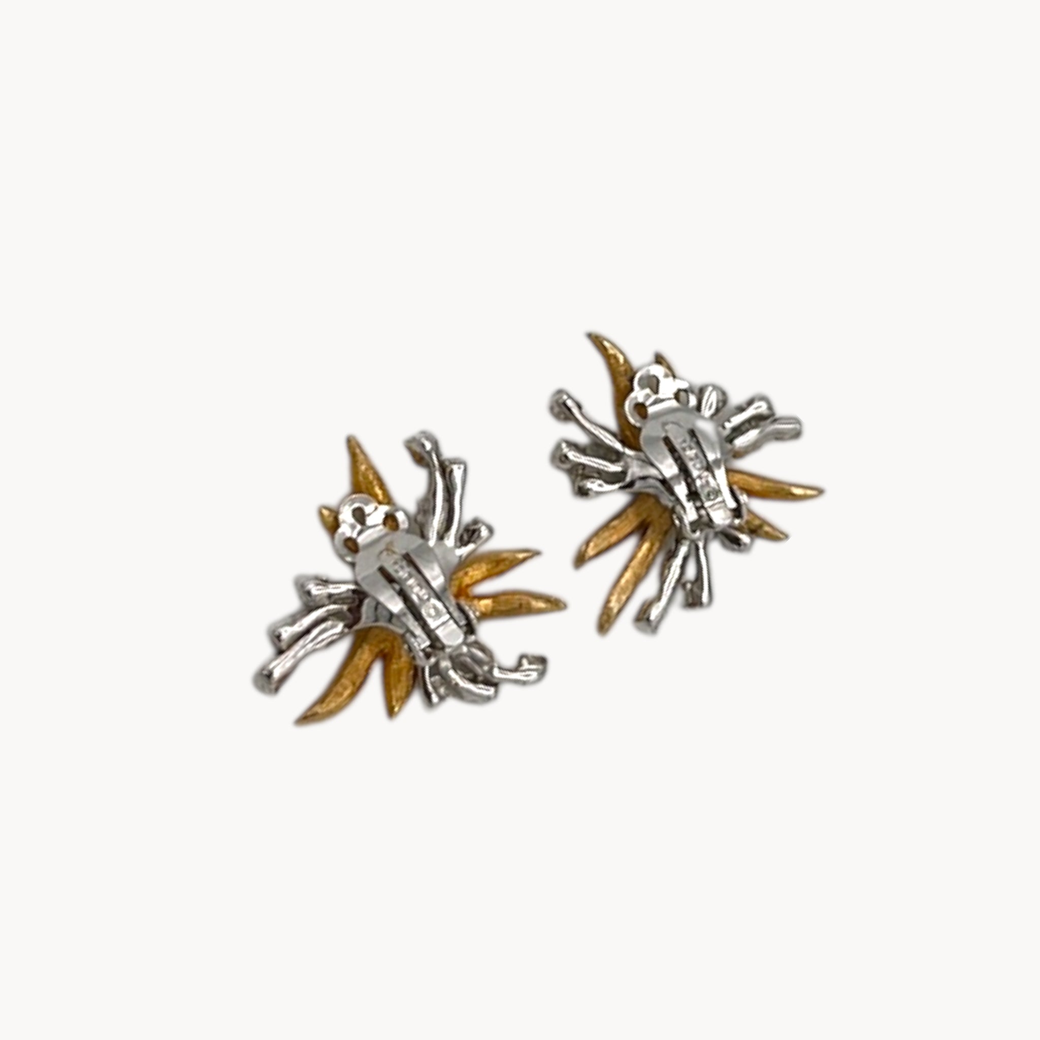 Vintage Polcini Floral Rhinestone Clip-On Earrings Polcini