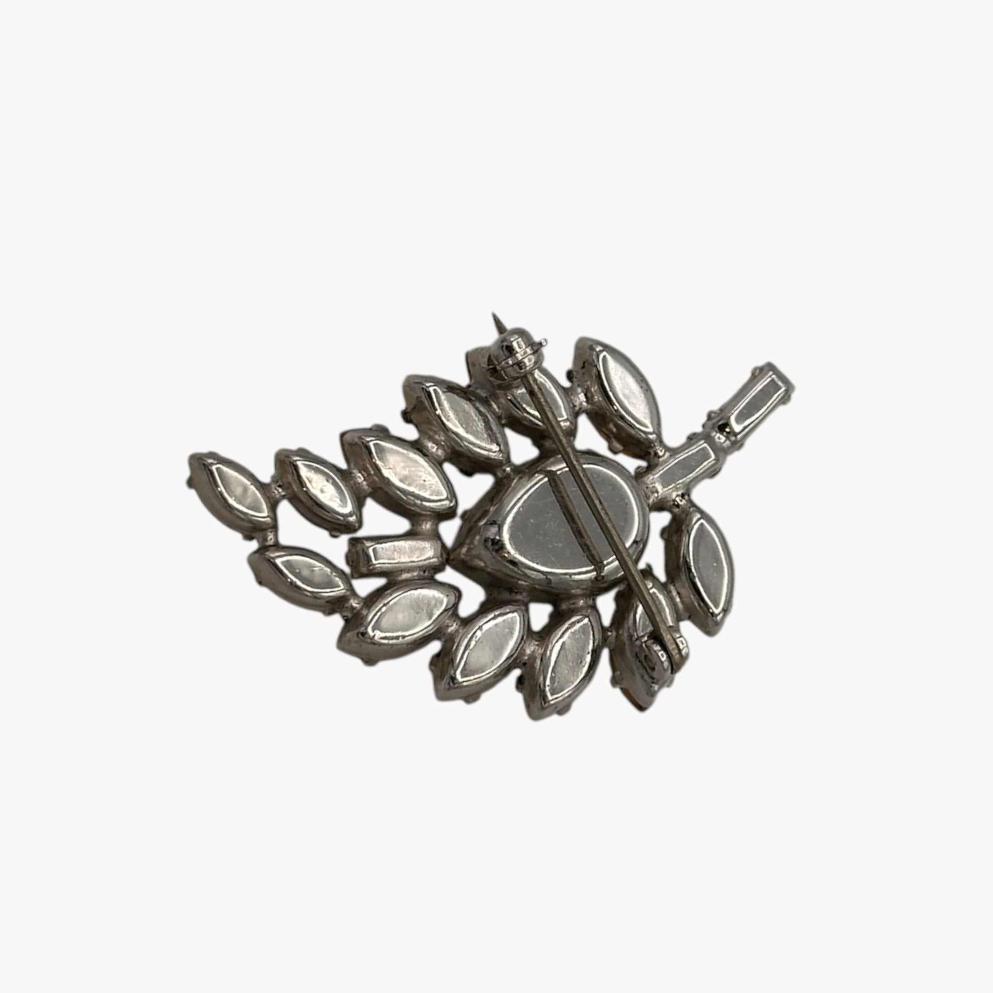 Mid-Century Rhinestone Leaf Floral Brooch