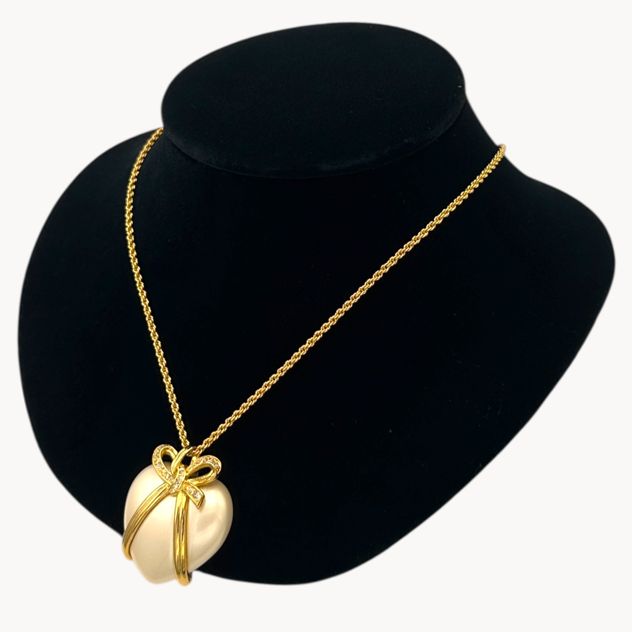 Joan Rivers Captured Heart Pearl Heart Pendant Necklace on Long Gold Chain