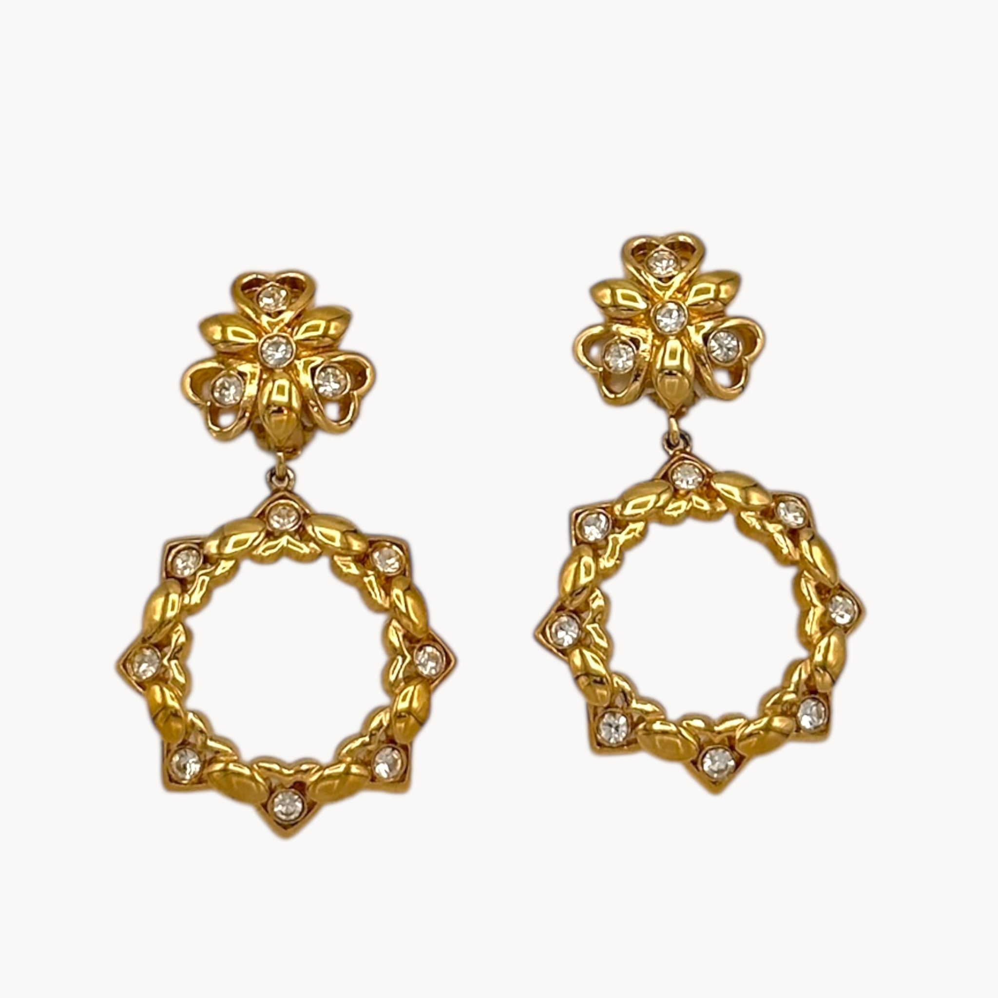 Gold Nina Ricci 1990s Heart Dangle Clip-on Earrings Nina Ricci