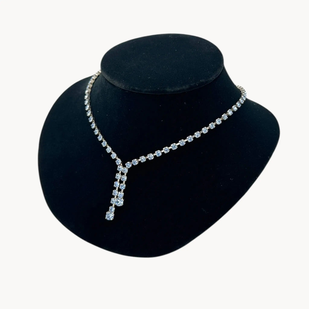 Vintage 1950s Light Blue Rhinestone Choker Necklace
