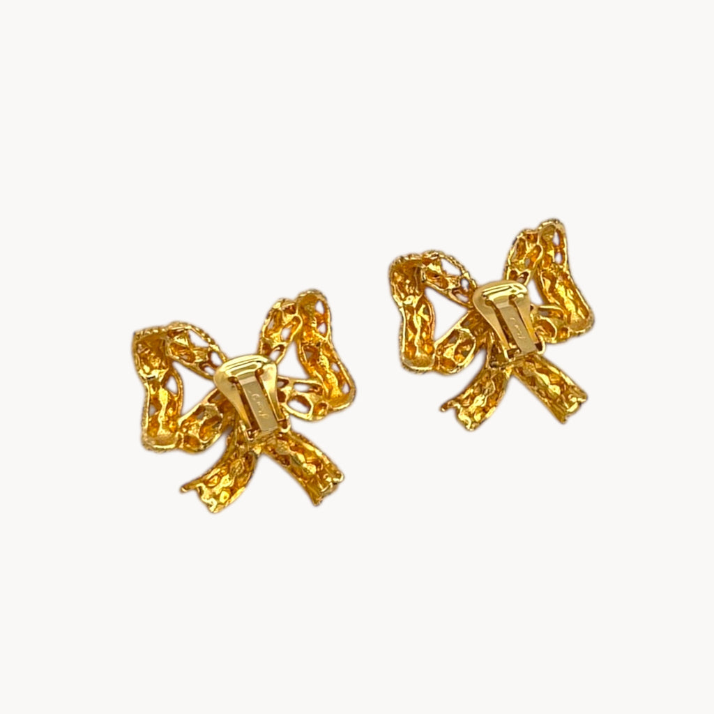 Vintage Blanca Gold Rhinestone Bow Statement Clip-On Earrings Blanca