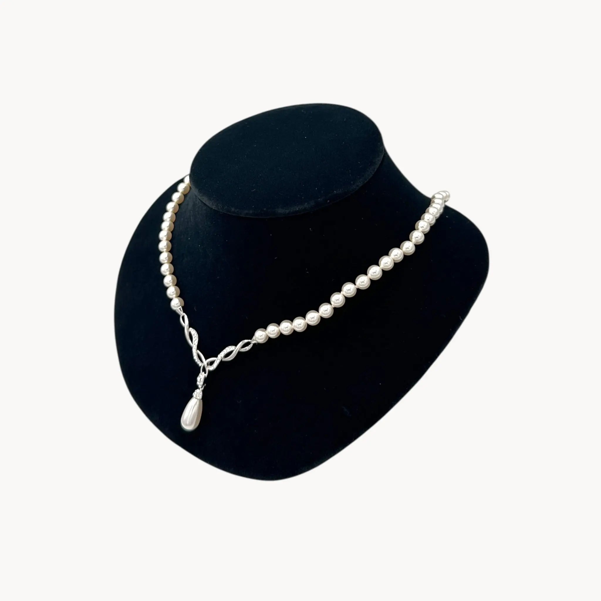 Artistique Sterling Silver Faux Pearl Strand Necklace with Rhinestone Drop Pendant