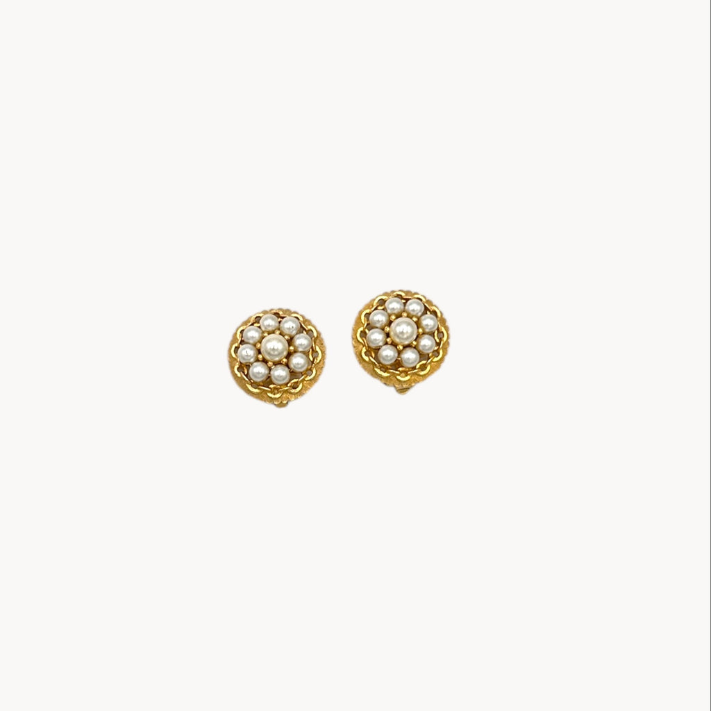 Vintage Kramer Gold Faux Pearl Cluster Clip-On Earrings Kramer