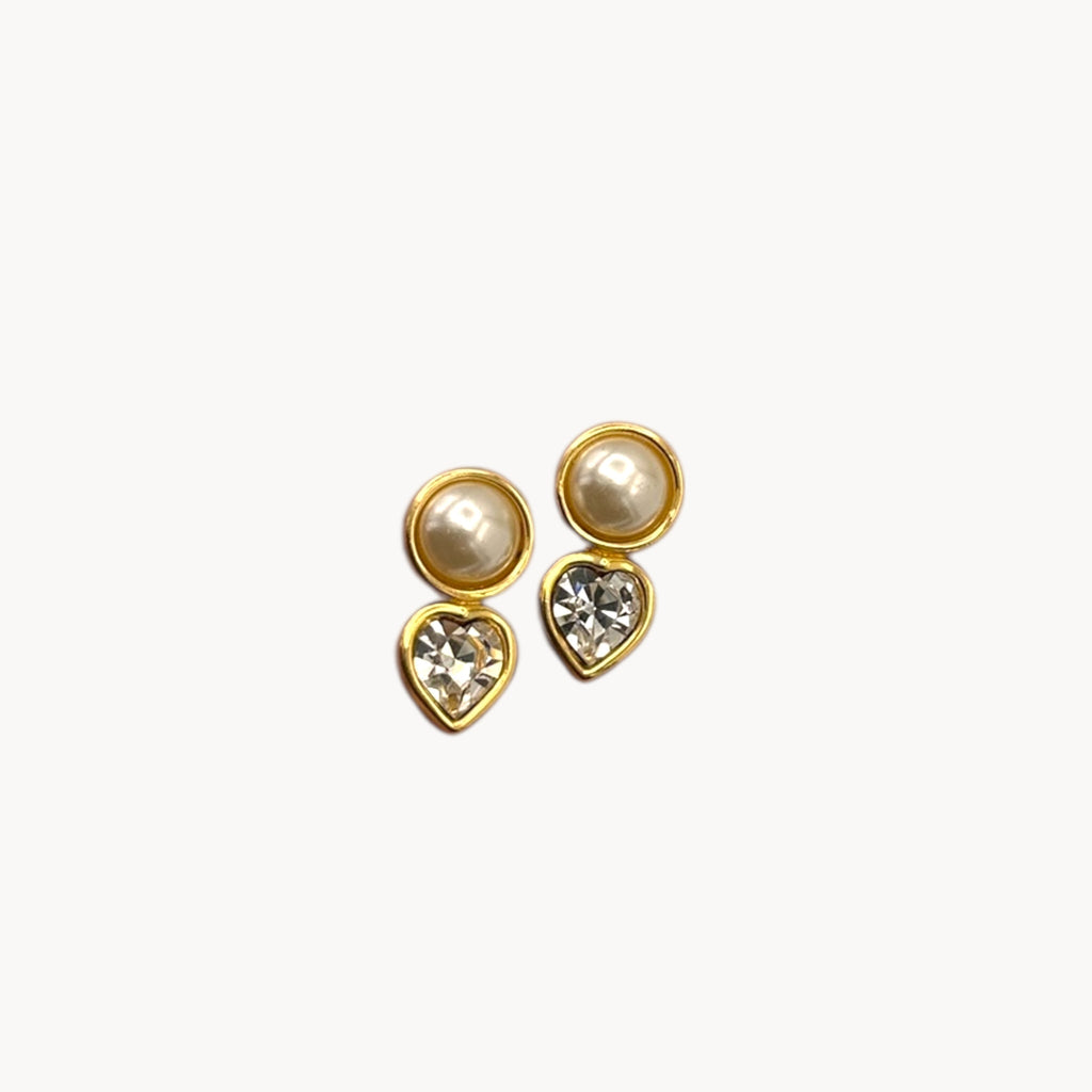 Vintage Swarovski SAL Pearl and Heart Rhinestone Pierced Earrings Swarovski