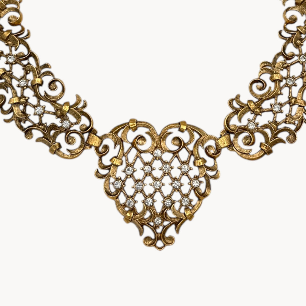 Jose Maria Barrera for Avon Antiqued Gold Marie Antoinette Heart Necklace