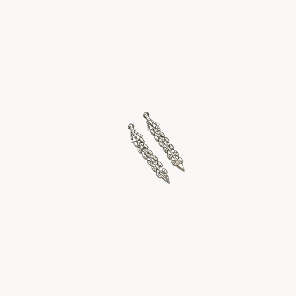 Vintage 1960s Silver Rhinestone Long Dangle Clip-On Earrings Unmarked