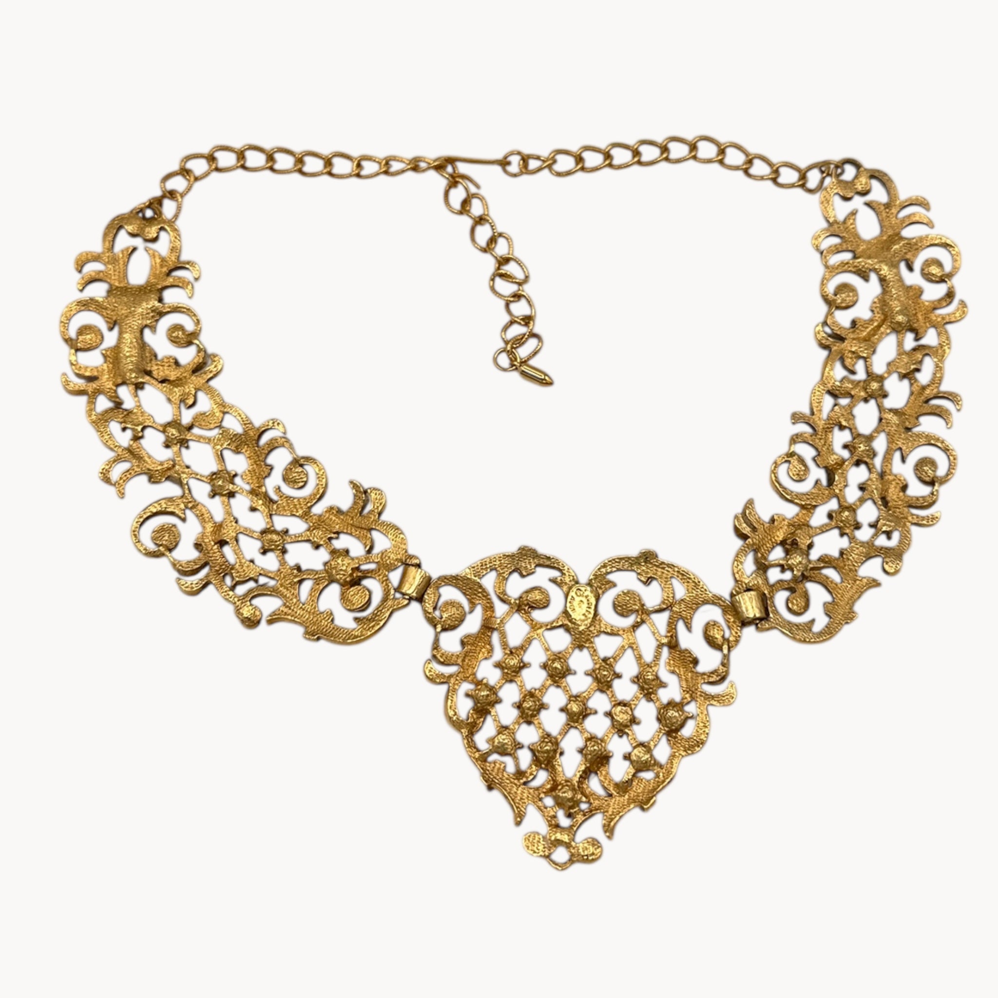 Jose Maria Barrera for Avon Antiqued Gold Marie Antoinette Heart Necklace