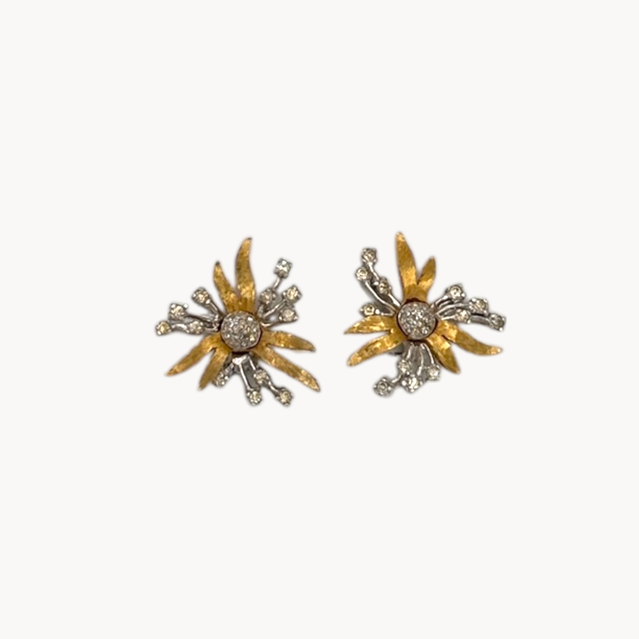 Vintage Polcini Floral Rhinestone Clip-On Earrings Polcini