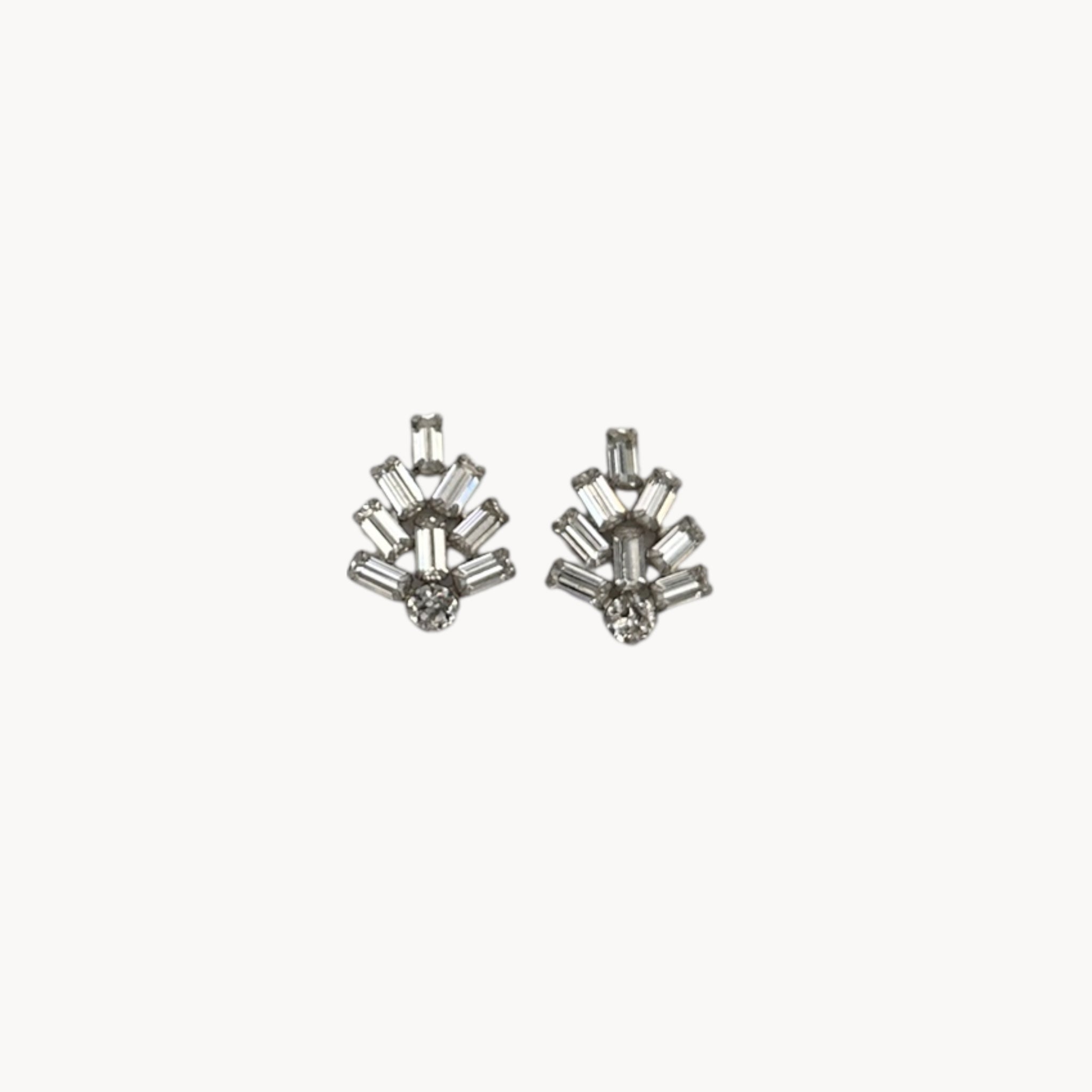 Mid-Century Art Deco Style Rhinestone Clip-On Earrings