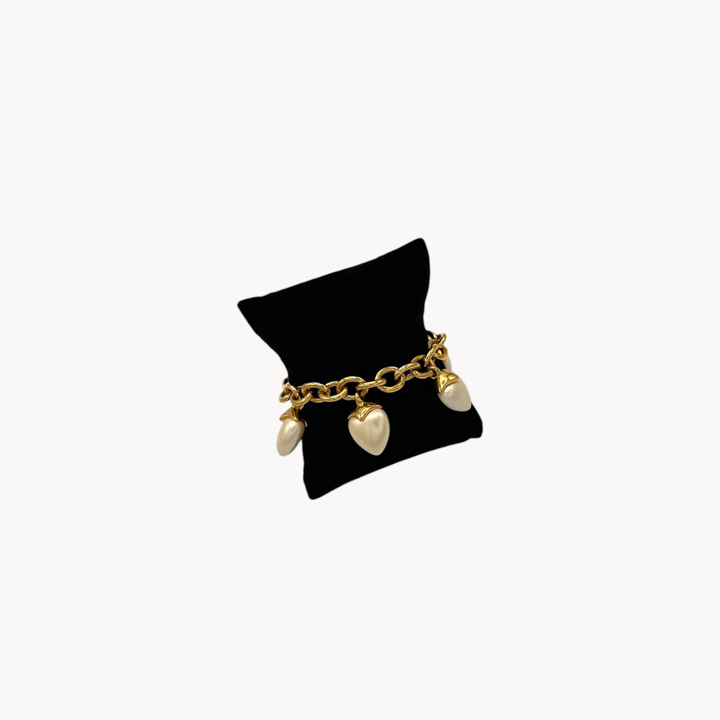 Joan Rivers Gold-Plated Cable Bracelet with Pearl Heart Charms Joan Rivers