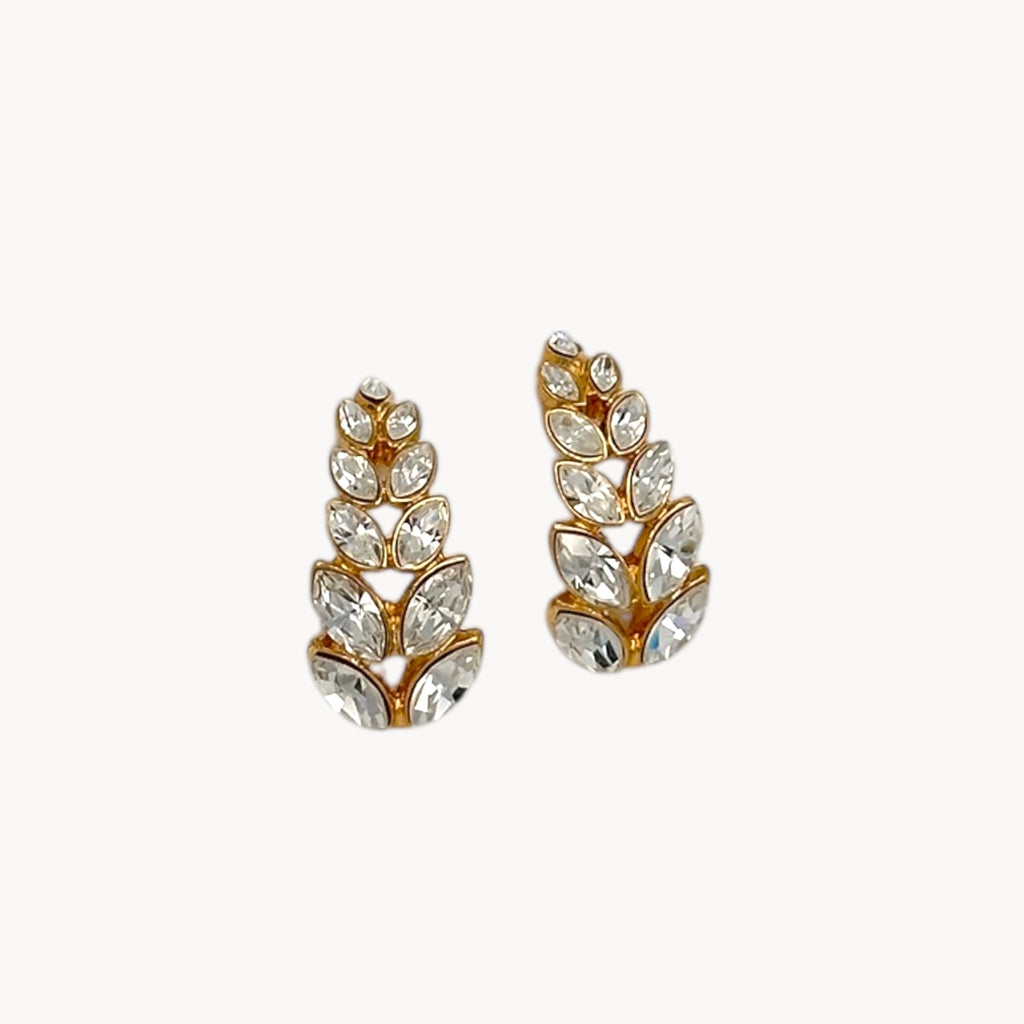 Vintage Monet Graduated Marquise Rhinestone Floral Pierced Earrings Monet