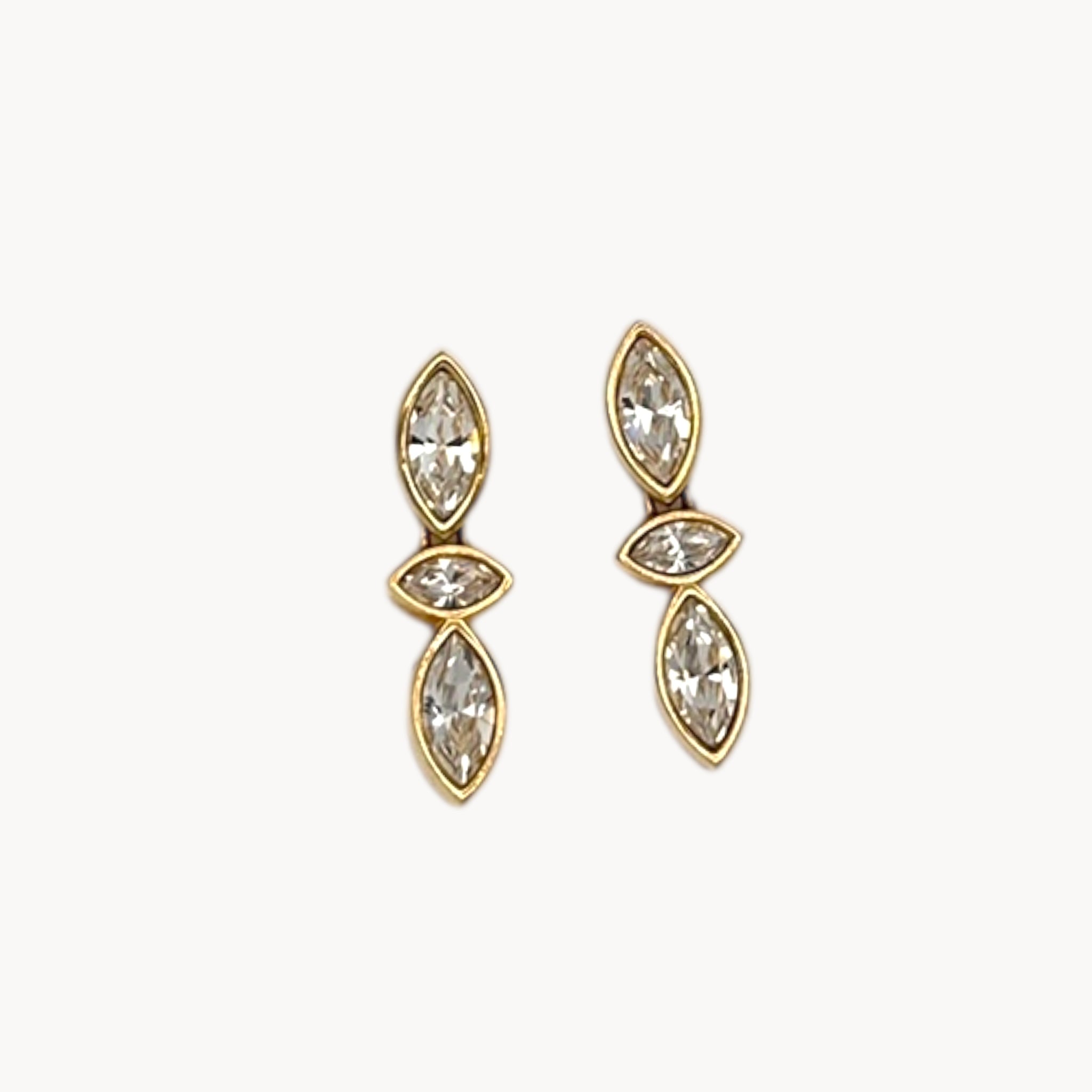 Vintage Swarovski SAL Triple Marquise Rhinestone Dangle Pierced Earrings Swarovski