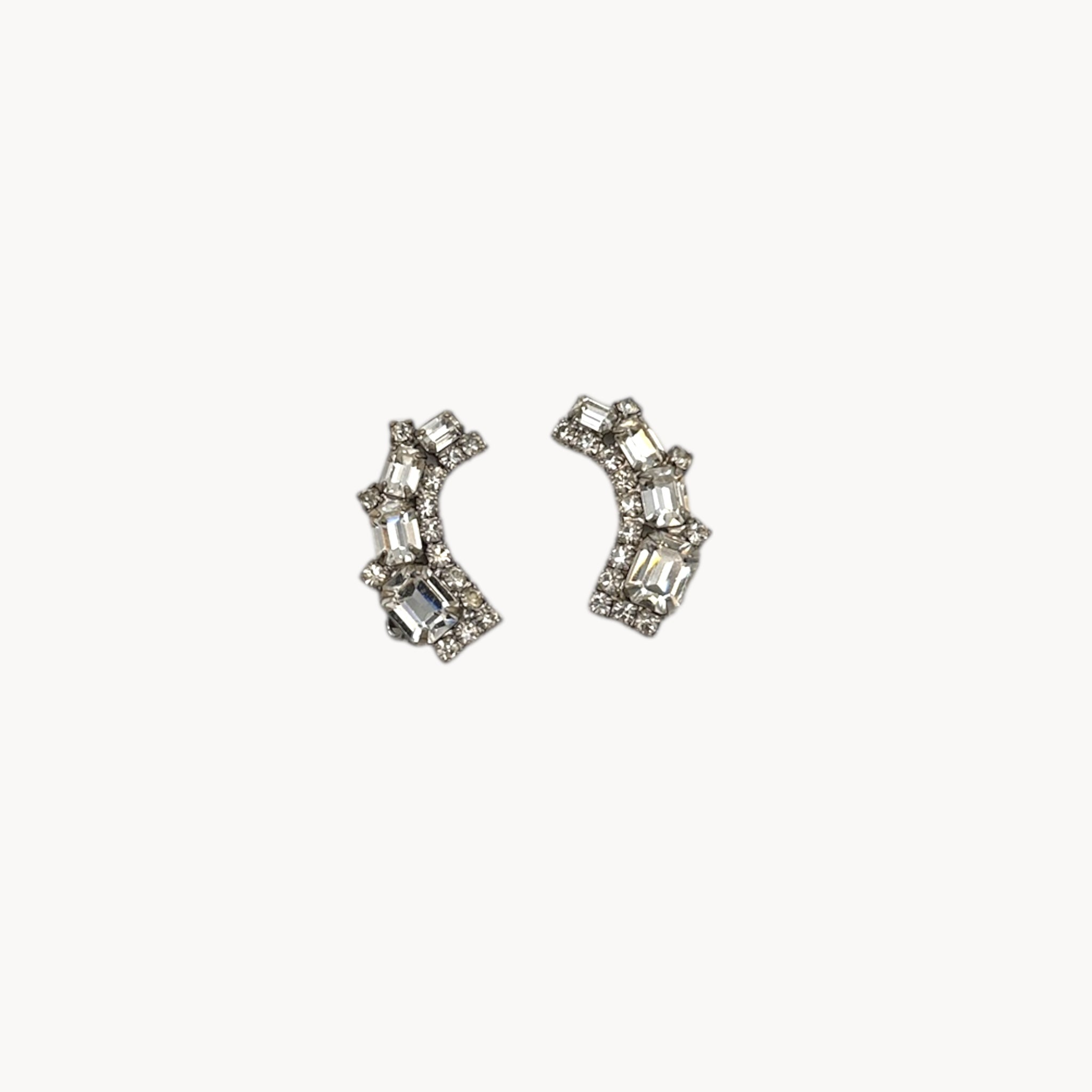 Vintage Weiss Rhinestone Crawler Clip-On Earrings Weiss