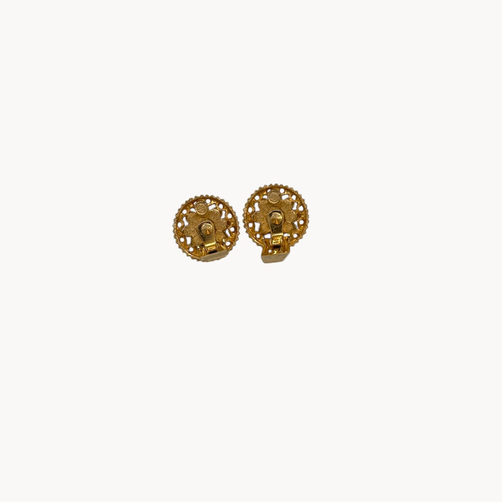 Vintage Kramer Gold Faux Pearl Cluster Clip-On Earrings Kramer
