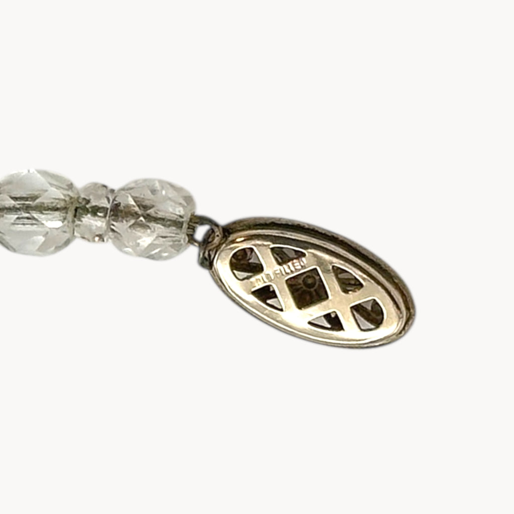 Art Deco White Gold-Filled Graduated Clear Faceted Crystal Bead Vintage 1940s Necklace