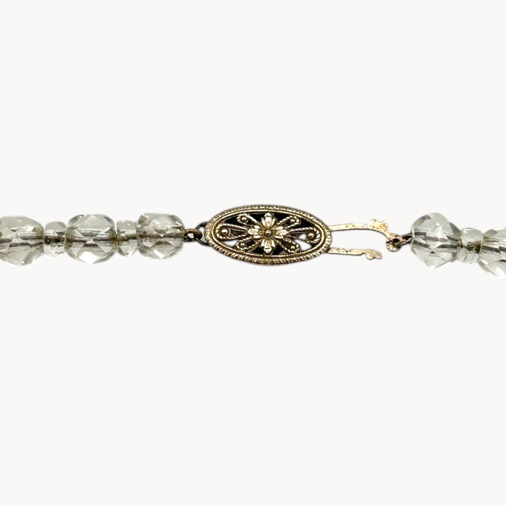 Art Deco White Gold-Filled Graduated Clear Faceted Crystal Bead Vintage 1940s Necklace