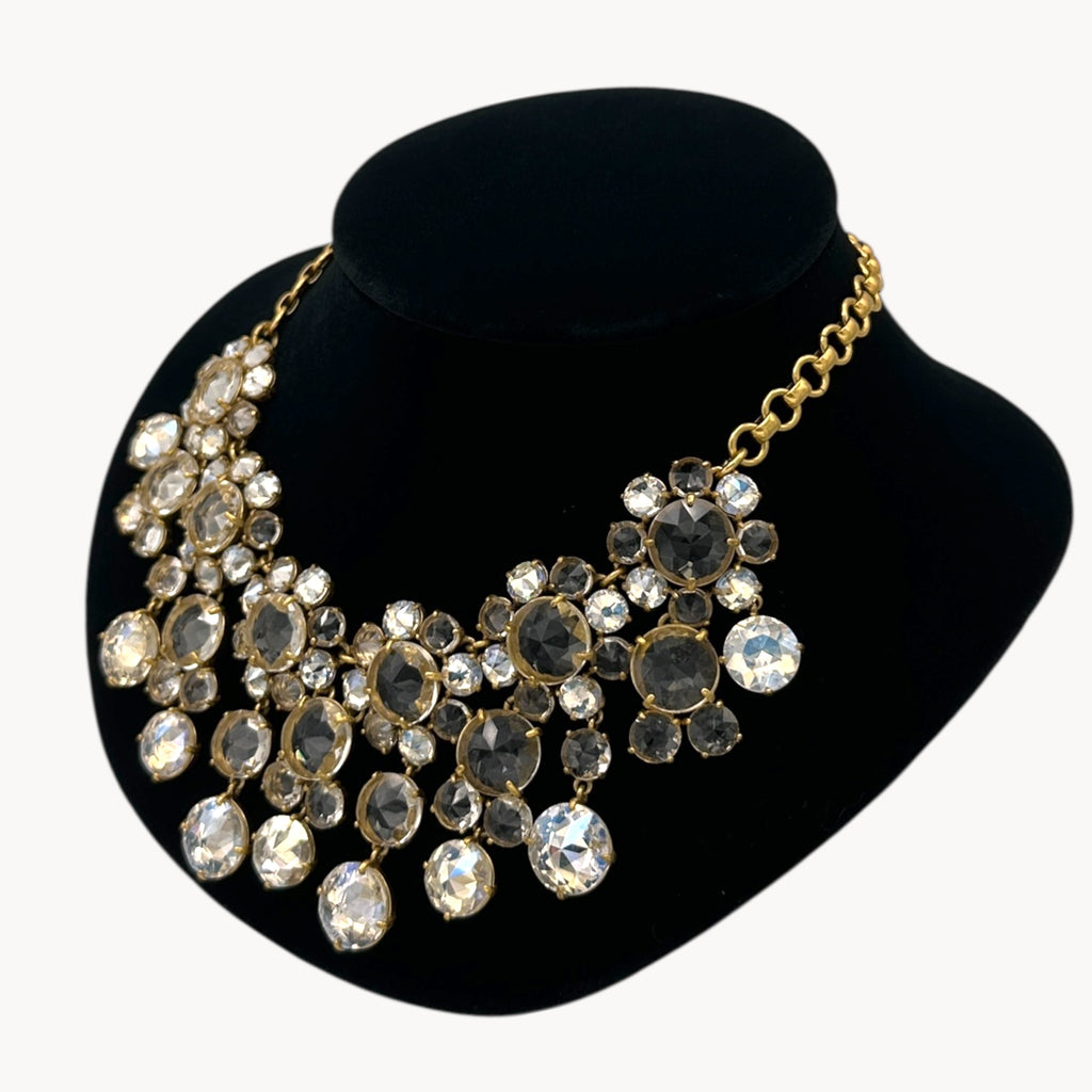 Vintage J. Crew Floral Crystal Statement Necklace Dangle Art Deco Style