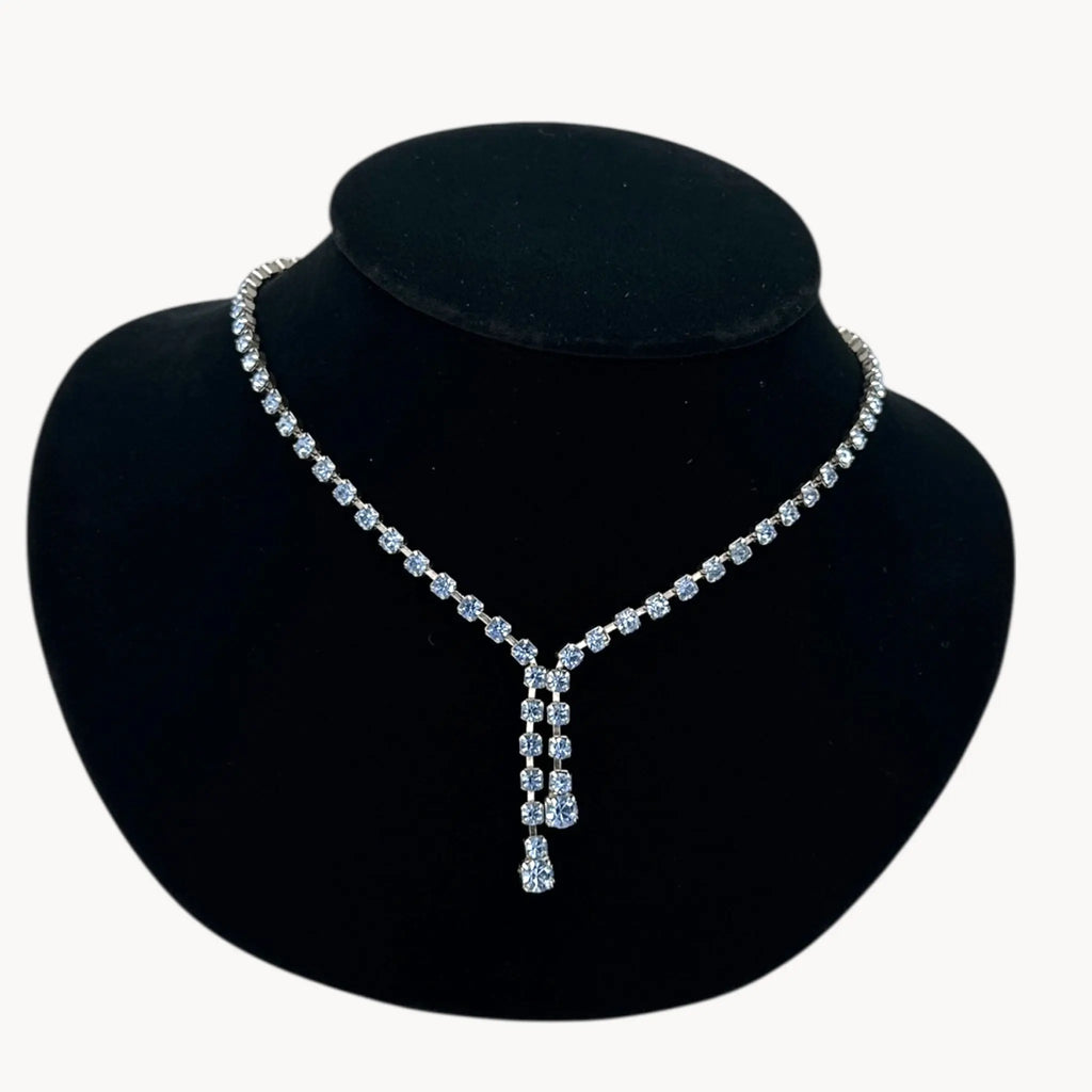 Vintage 1950s Light Blue Rhinestone Choker Necklace