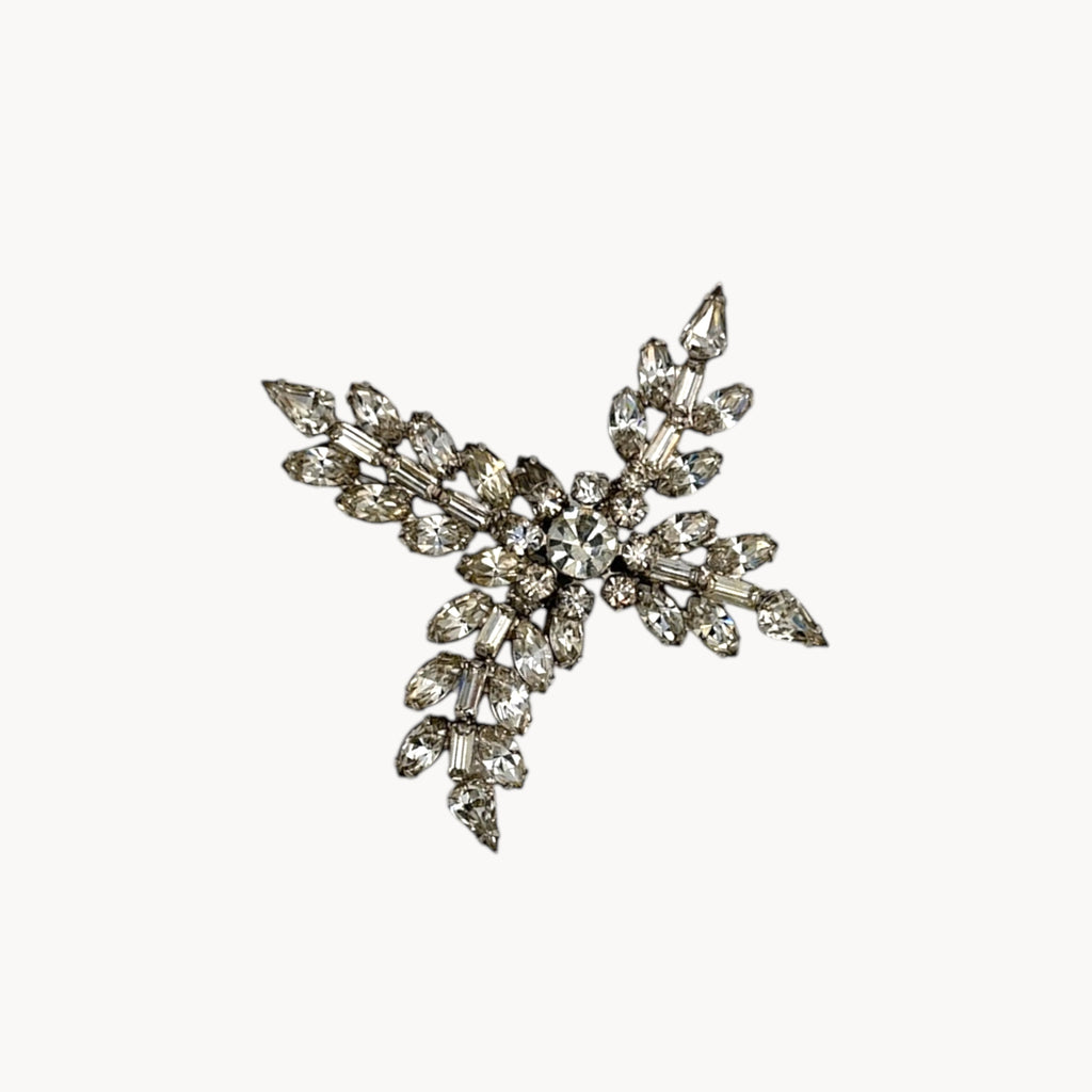 Mid-Century Rhinestone Floral Spray Brooch