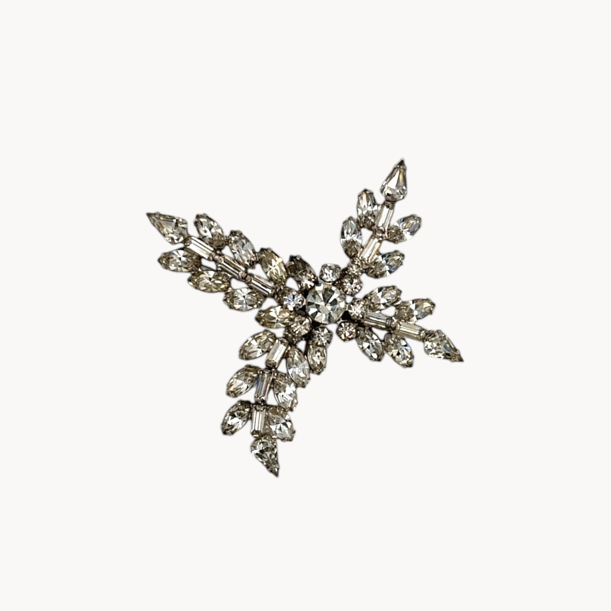Mid-Century Rhinestone Floral Spray Brooch