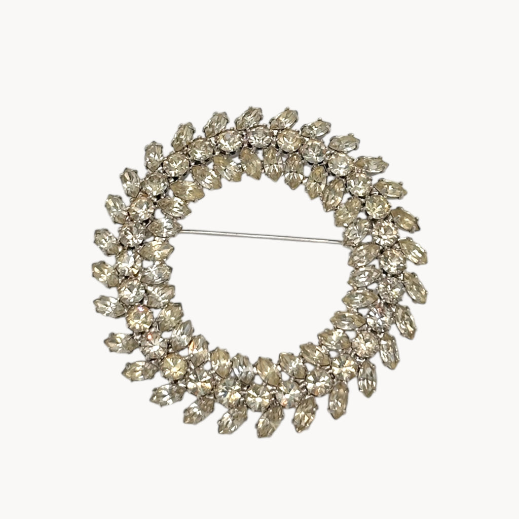 Mid-Century Rhodium Plated Rhinestone Brooch