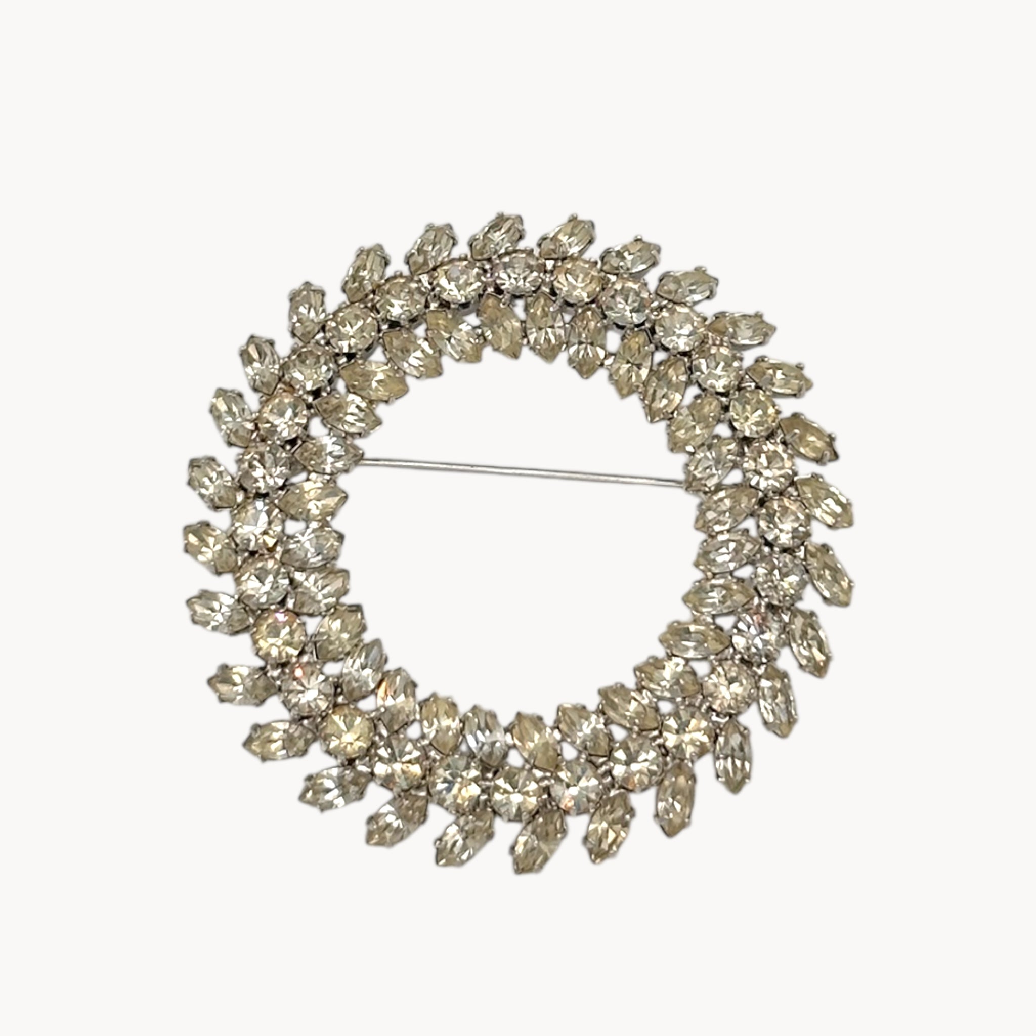 Mid-Century Rhodium Plated Rhinestone Brooch
