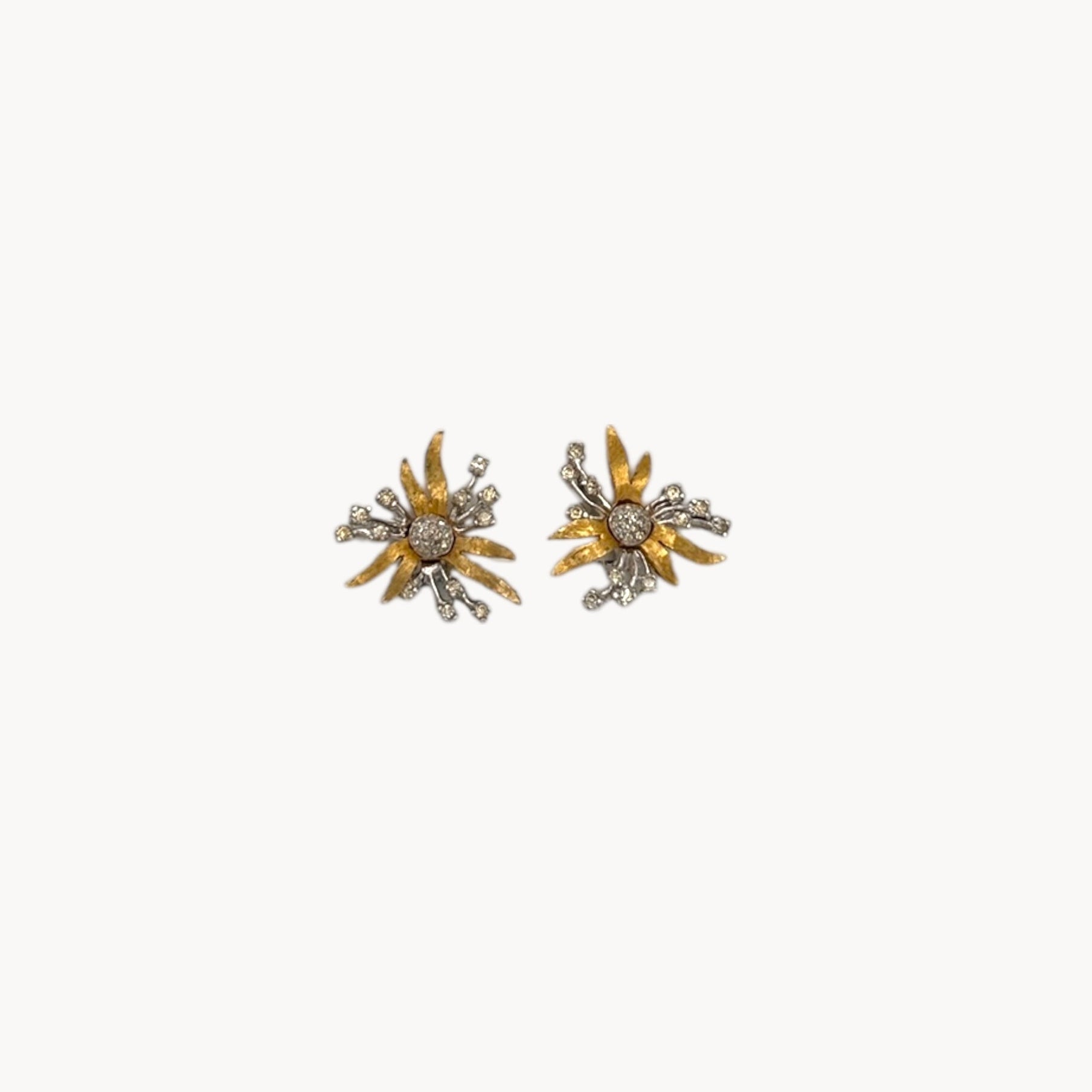 Vintage Polcini Floral Rhinestone Clip-On Earrings Polcini