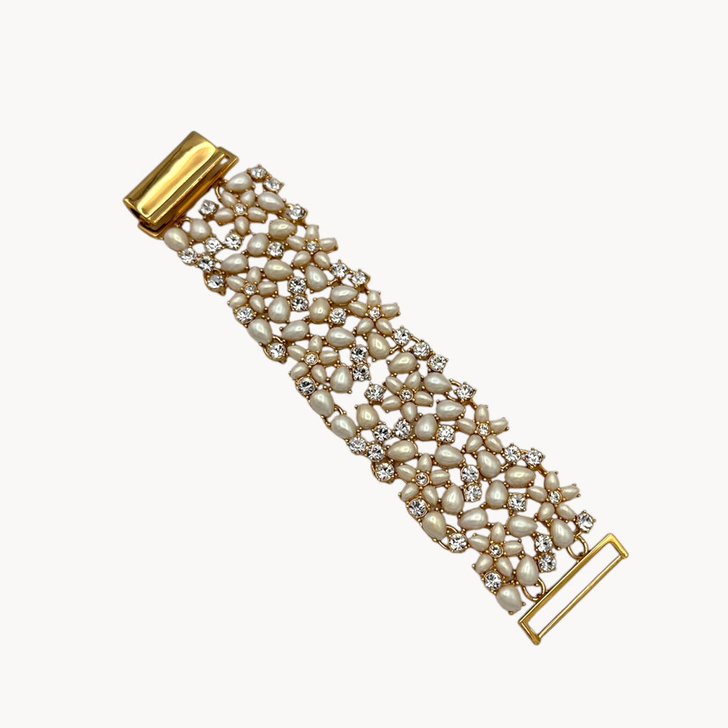 Kate Spade Mini Bouquet Floral Faux Pearl and Rhinestone Wide Bracelet Kate Spade