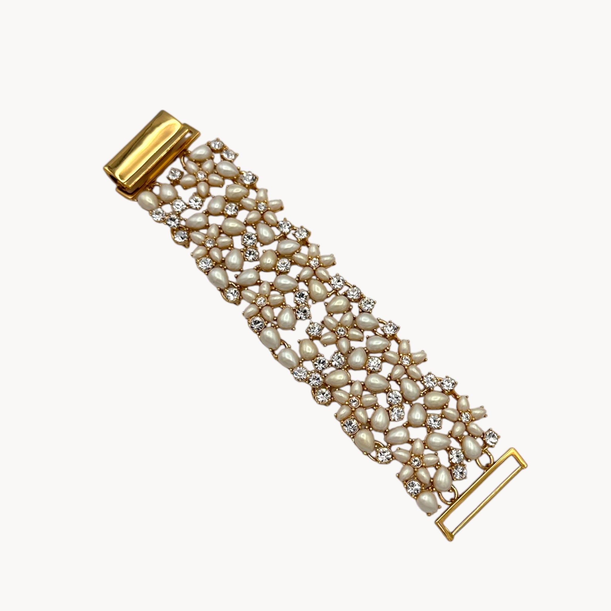 Kate Spade Mini Bouquet Floral Faux Pearl and Rhinestone Wide Bracelet Kate Spade