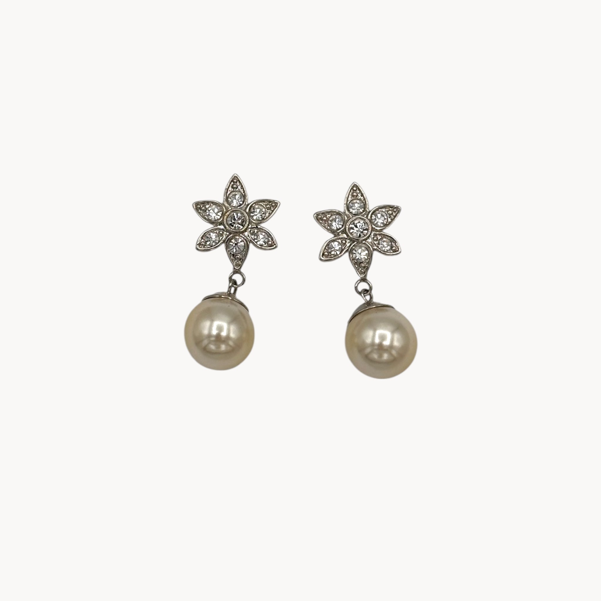 Silver Plated Floral Faux Pearl Drop Earrings
