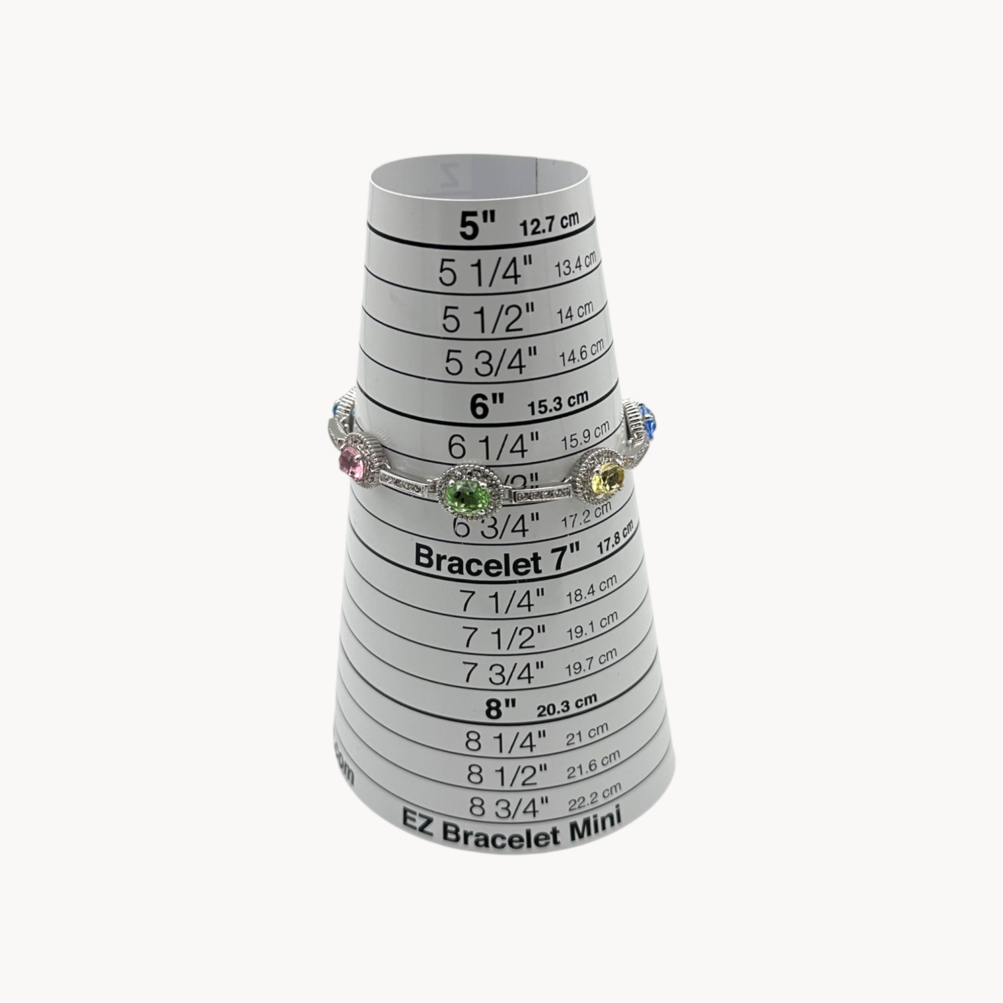 On sizer view of Camrose and Kross Jacqueline Kennedy JBK replica bracelet with multicolor stones and crystal accents