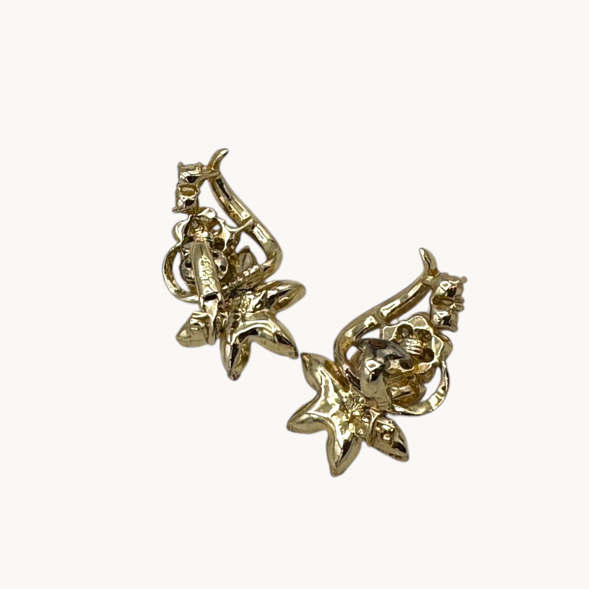Back view of earrings of Vintage Coro multi-color rhinestone necklace and clip-on earring set with floral design.