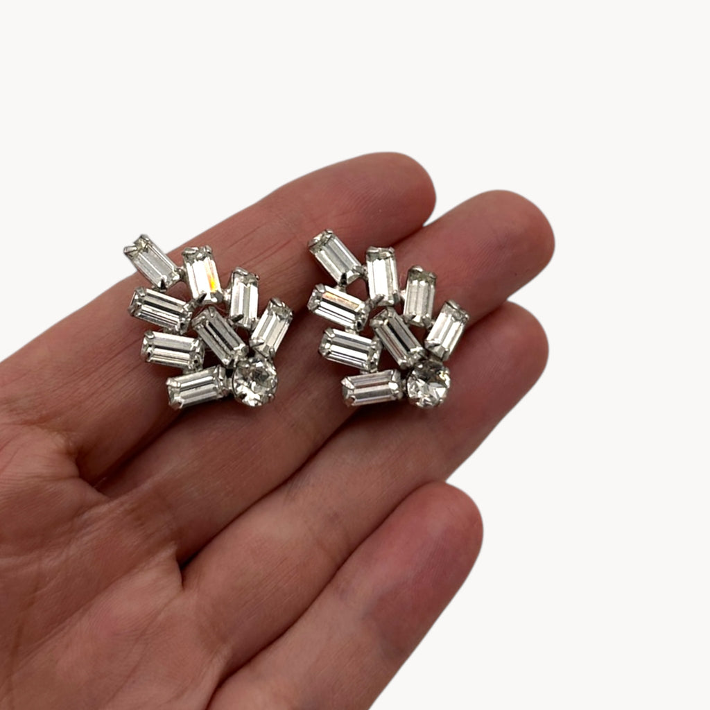 Mid-Century Art Deco Style Rhinestone Clip-On Earrings