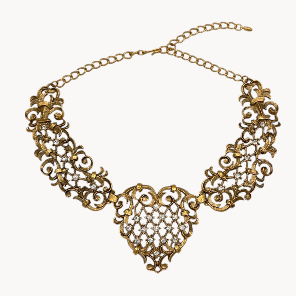 Jose Maria Barrera for Avon Antiqued Gold Marie Antoinette Heart Necklace