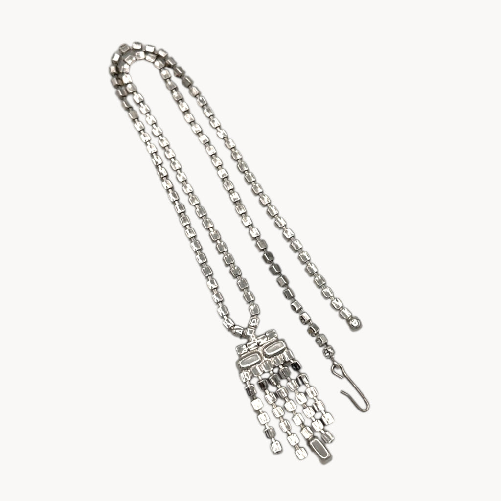 Vintage 1950s Clear Rhinestone Necklace with Art Deco Fringe Pendant